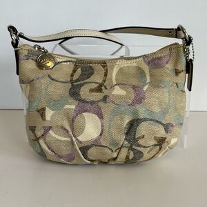 Coach Beige Multicolor Optic Art Linen Mini Crossbody Signature Bag Purse‎